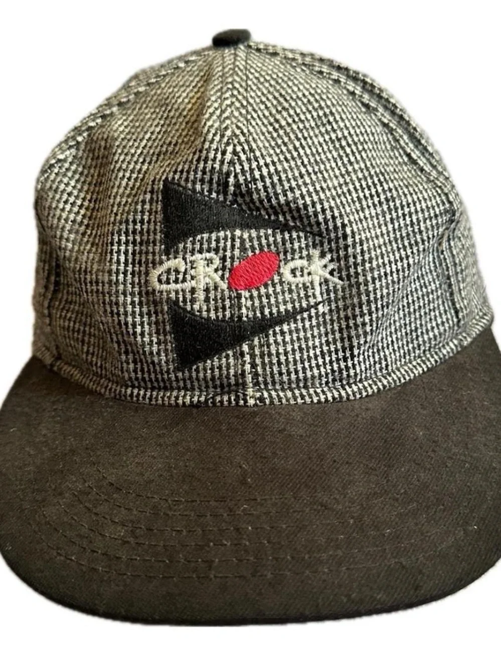Vintage 1990s Crock Logo Houndstooth Baseball Cap Black & Gray with Red Accent